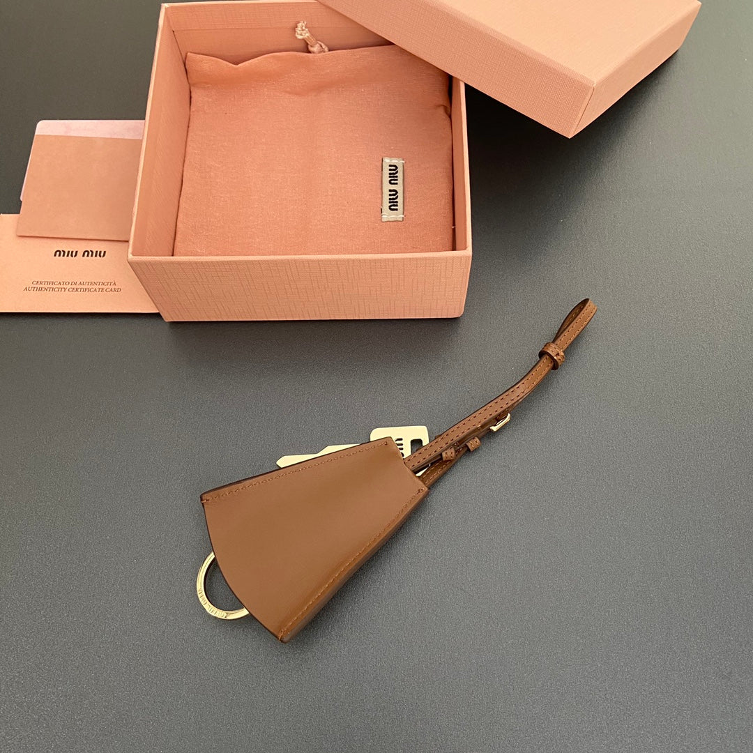 Leather Bag Charm With Key Brown Calfskin 240333