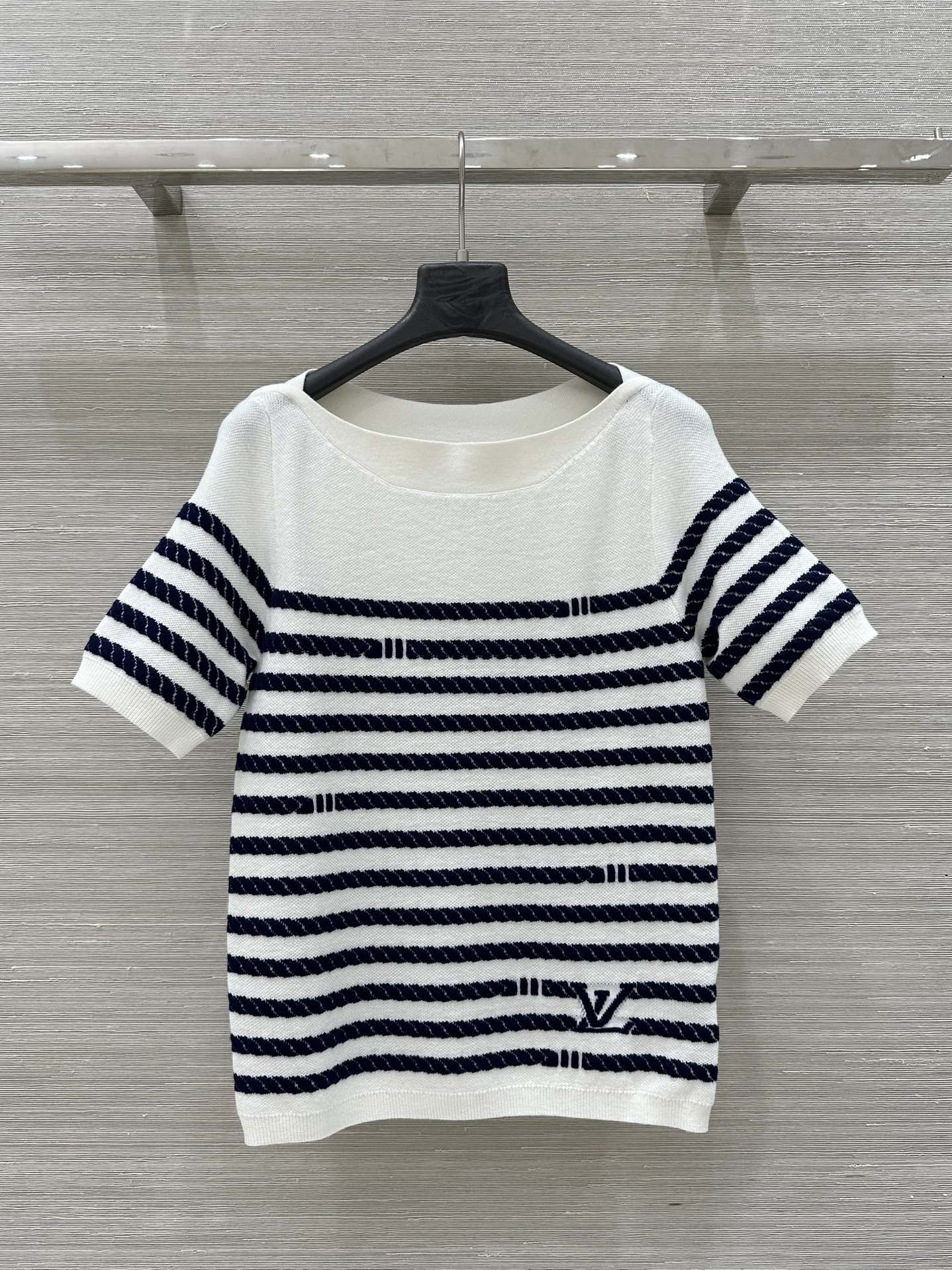 LV 25 Button Rope Short-Sleeved Shirt White Blue Wool