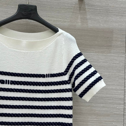 LV 25 Button Rope Short-Sleeved Shirt White Blue Wool