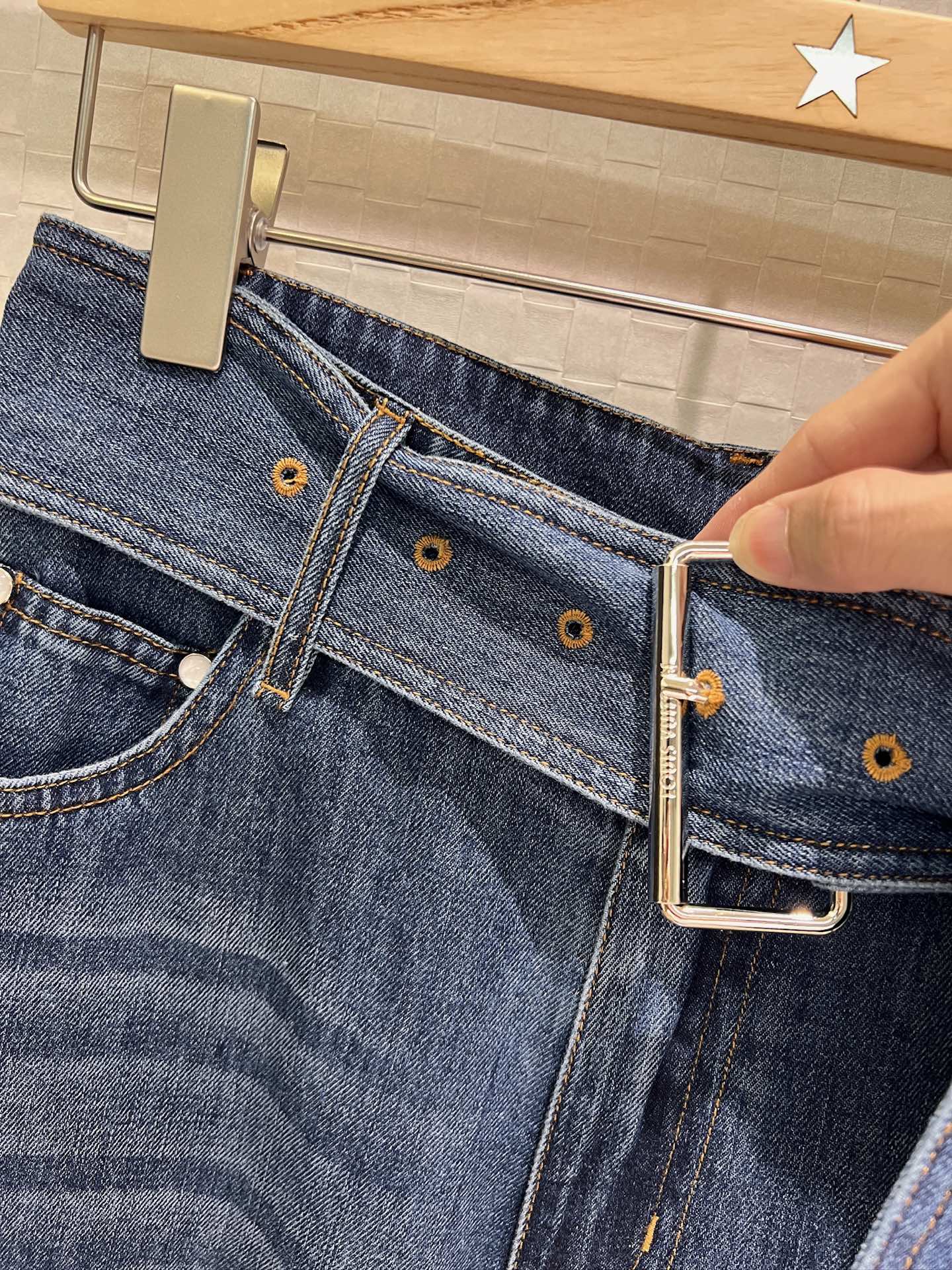 LV Large Belt Decorated Jeans Blue Cotton