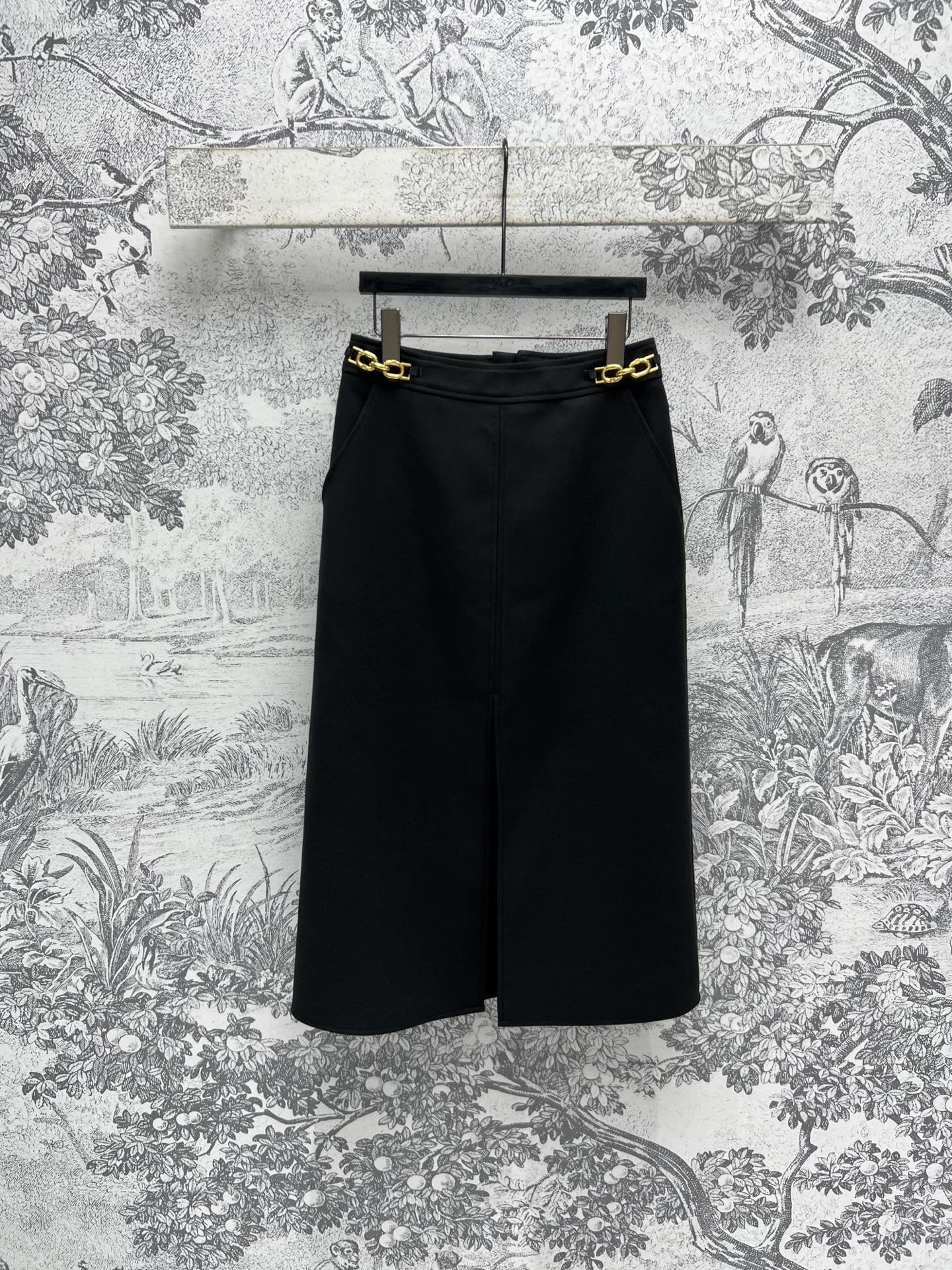 LV 25 Long Skirt Logo Black Polyamide Wool
