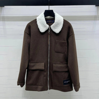 LV 25S KNITTED CARDIGAN WITH SHEARLING COLLAR 0153