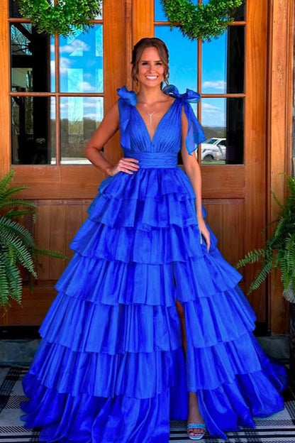 Chic Satin A-Line V-Neck Sleeveless With Side Slit Prom Dress