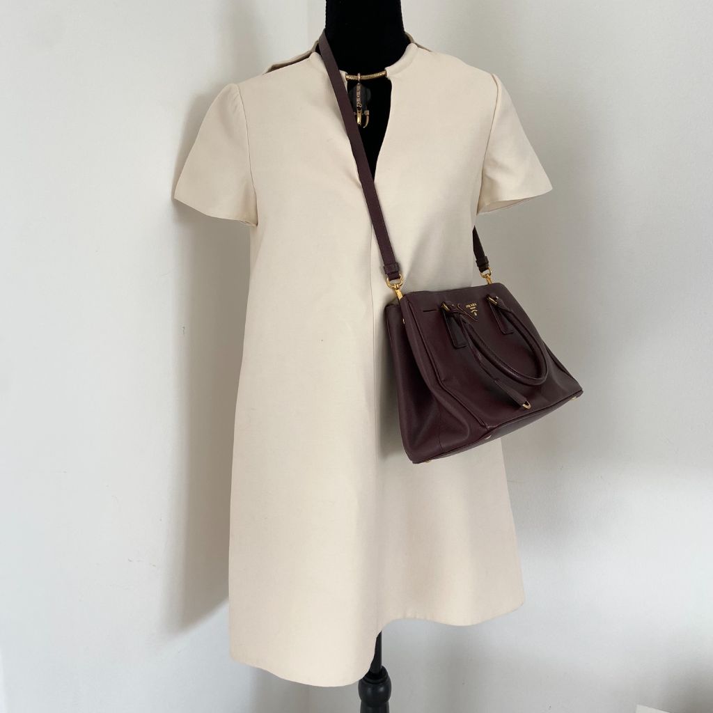 Prada Burgundy Saffiano Lux Leather Galleria Small Tote