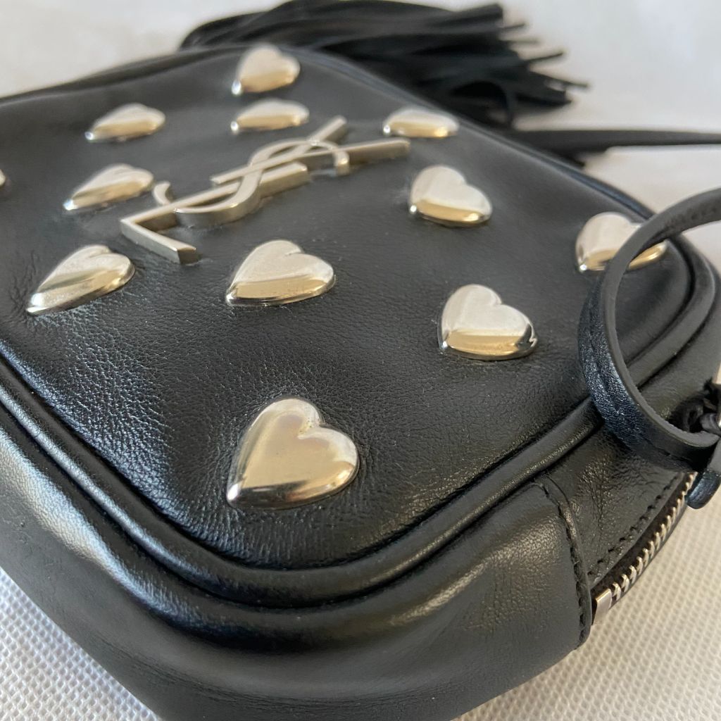 Saint Laurent Black Leather Monogram Heart Blogger Crossbody Bag