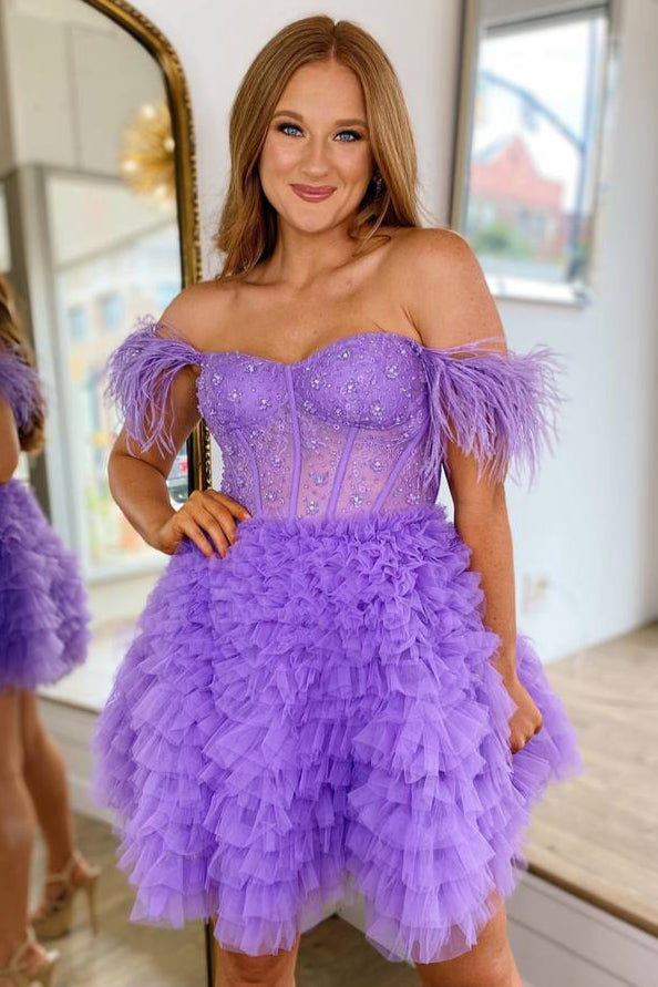 Light Blue Glitter V-neck Short Tulle Homecoming Dress