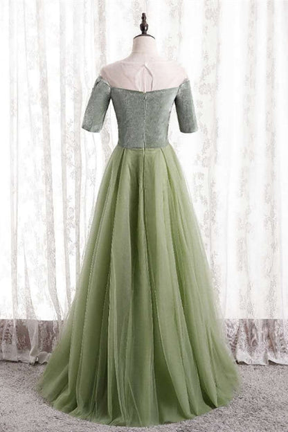 Casual Green A-Line Off-Shoulder Two Tone Party Prom Dress